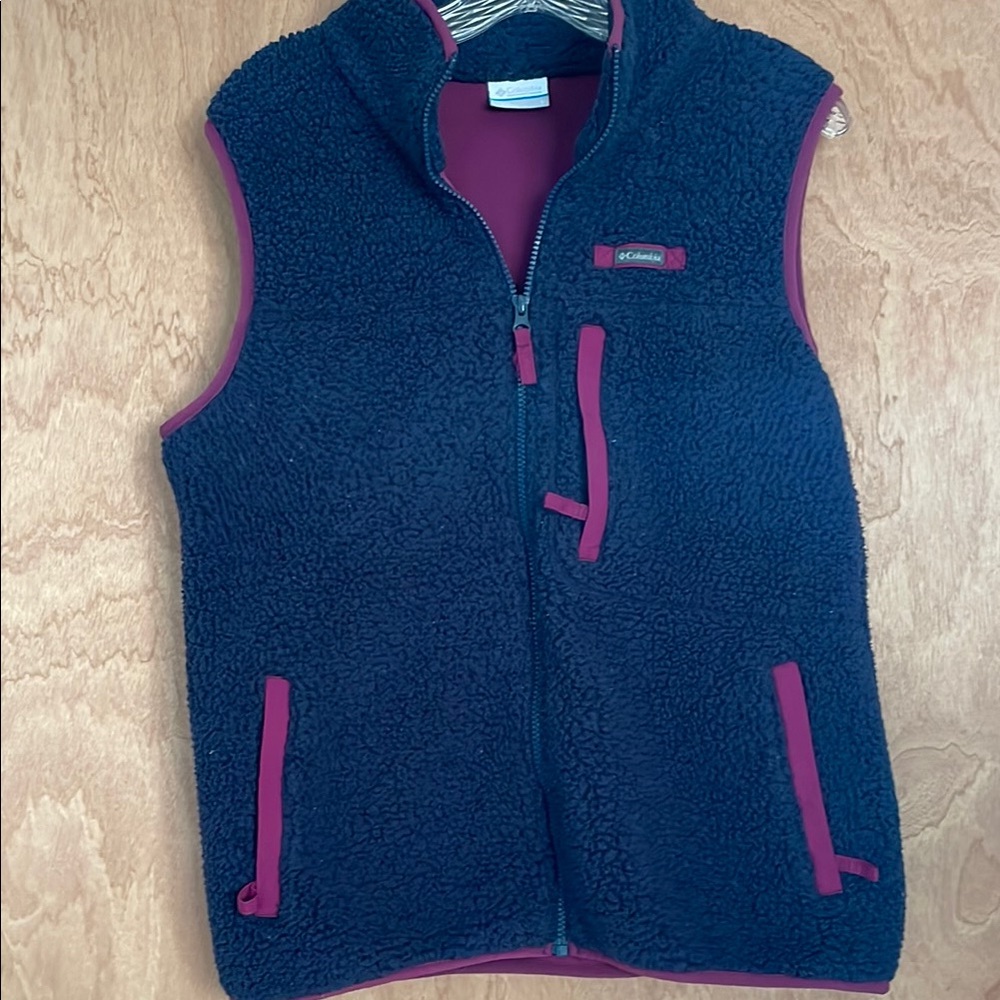 Columbia Navy Fleece Vest with Pink Accents